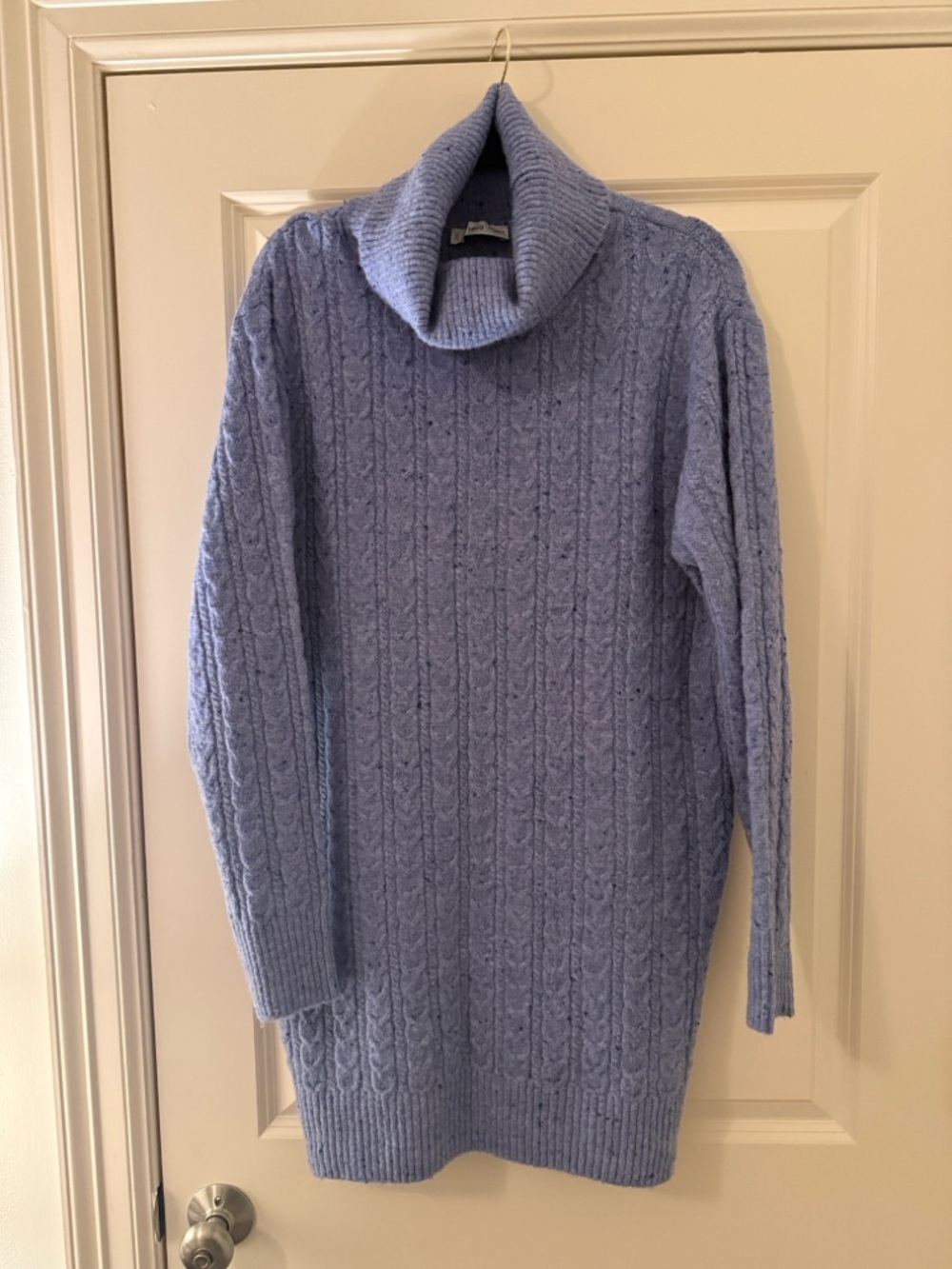 Mango Light Blue Cable Knit Turtleneck Sweater Dress
